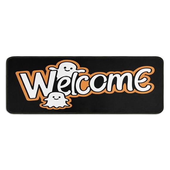 Set Of 2 Halloween Kitchen Rugs Horror Orange Pumpkin Spooky Kitchen Rugs and Mats Anti Fatigue Kitchen Floor Matfor Bathroom Room (47x17+30x17 Inches)