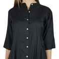 thumbnail image 2 of Bimba Women Button Down Black Rayon Kurta Kurti Formal Tunic Blouse 3/4 Sleeve, 2 of 7