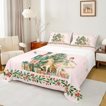 jejeloiu Christmas Tree Gifts Full Size Sheets,Xmas Theme Bed Sheets,Fairy Tale Princess Sheet Sets For Child,Breathable Home Decor,4-Piece