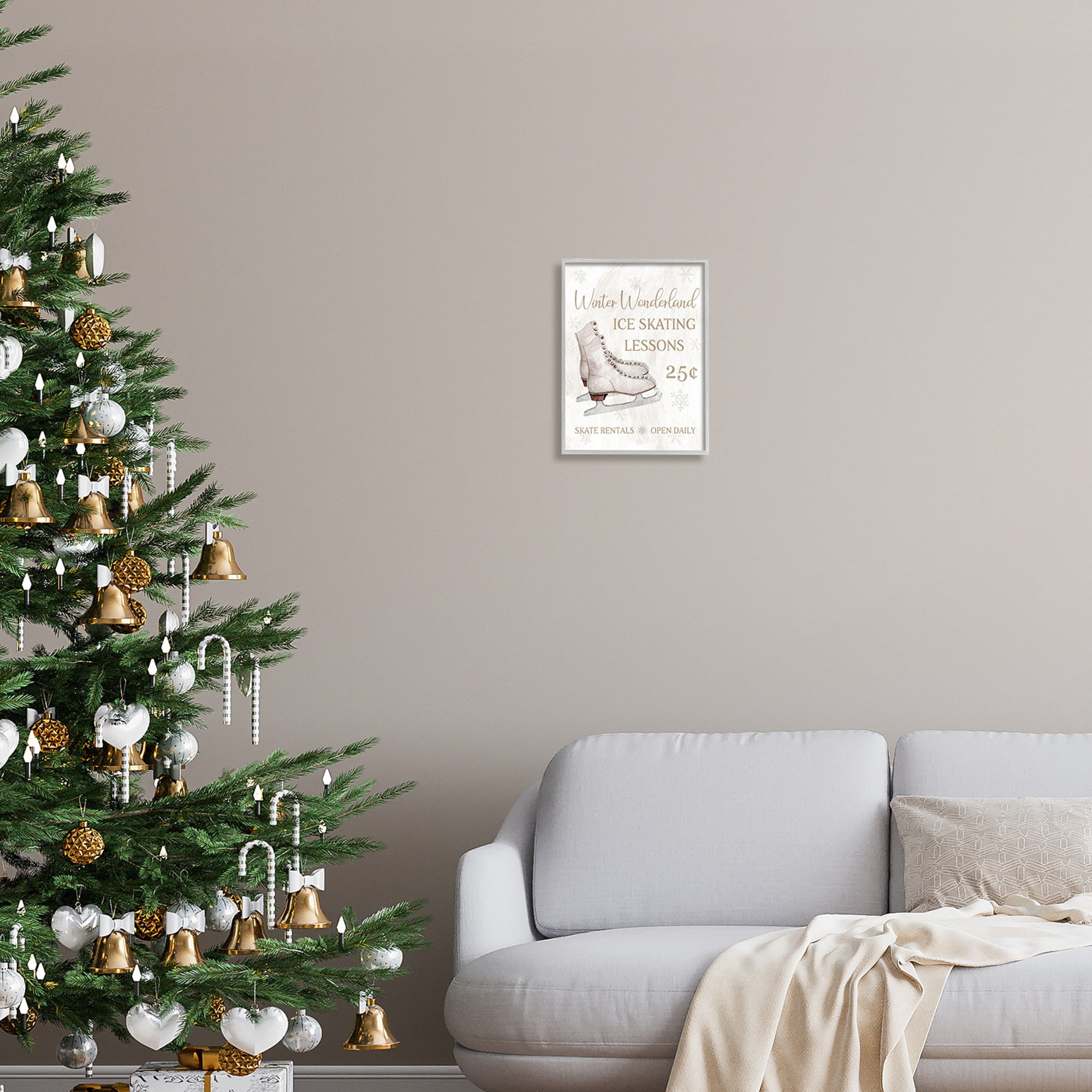 Stupell Industries Ice Skating Lessons Sign Holiday Painting Gray Framed Art Print Wall Art, 11 x 14