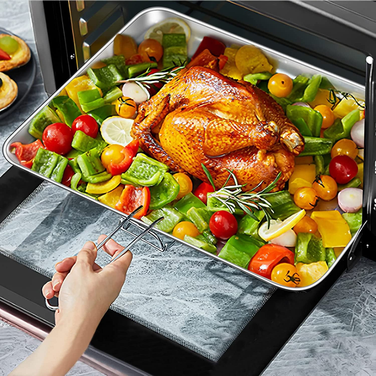Stainless Steel Baking Sheet Set of 2, Yayun Cookie Sheet Bakeware Baking Pan Tray, Non Toxic & Heavy Duty, Rust Free & Mirror Finish, Easy Clean & Dishwasher Safe, 16 x 12 x 1 Inch