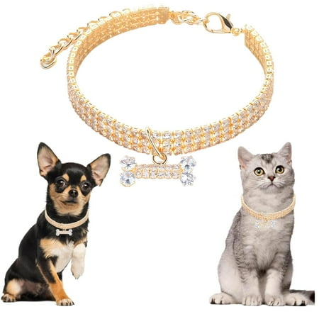 Dog Necklaces For Small Dogs  Gold Xxs Diamond Male Cat Collar With Crystal Jeweled Diamond Bone Pendant Bling Dog Jewelry For Puppy Small Dogs Boy Cats