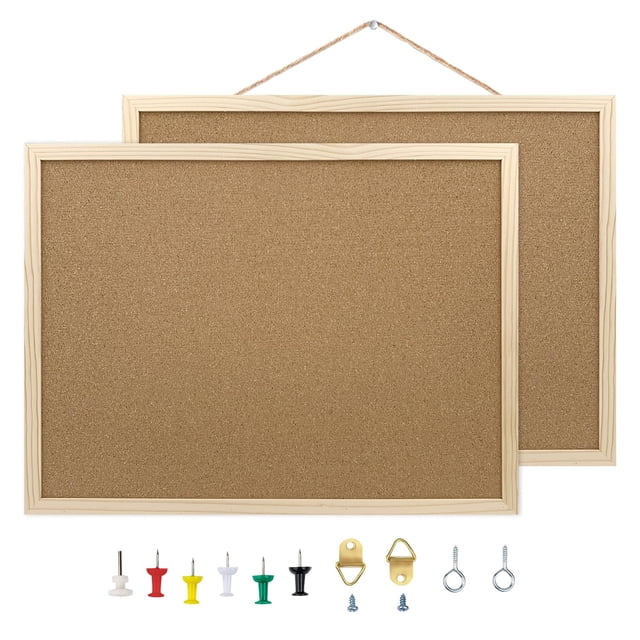 Tablón de anuncios de corcho, paquete de 2 unidades, 40 x 30 cm, acabado en madera de roble