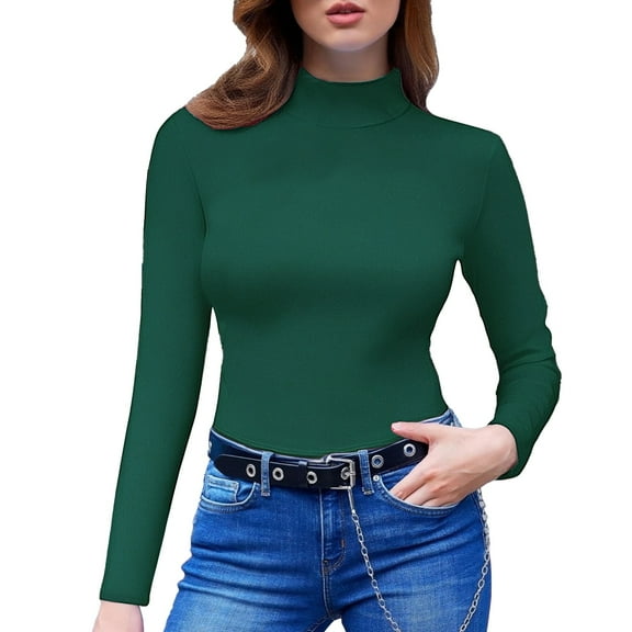 Bovemsi Sweaters for Women Cozy Women's High Necked Slim Long Sleeved Tight Fitting T Shirt Fall Sweaters