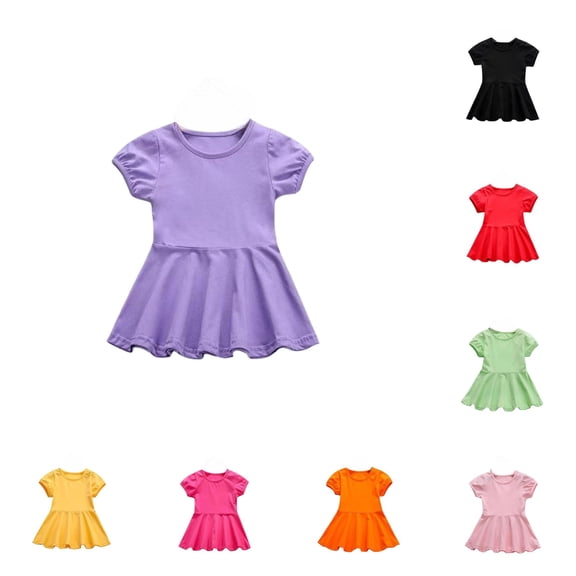 Toddler Baby Girls Dresses Cute Short Sleeve Crew Neck Peplum Ruffle Hem T-Shirt Dress for Summer Casual Outing Boho Sundress