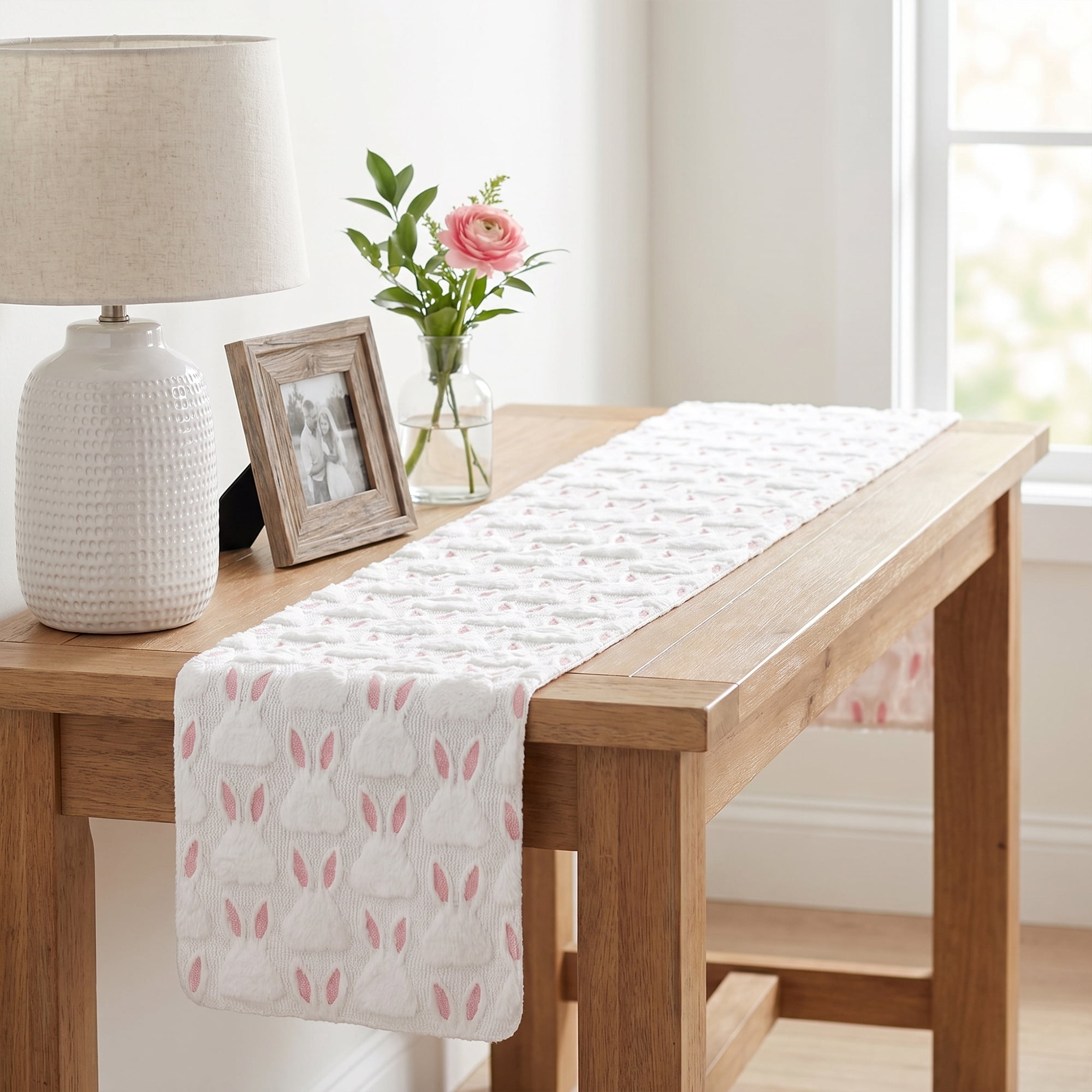 Unique Bargains Rabbit Kitchen Runner Table Runner for Decorations Pink 13"x91.7"
