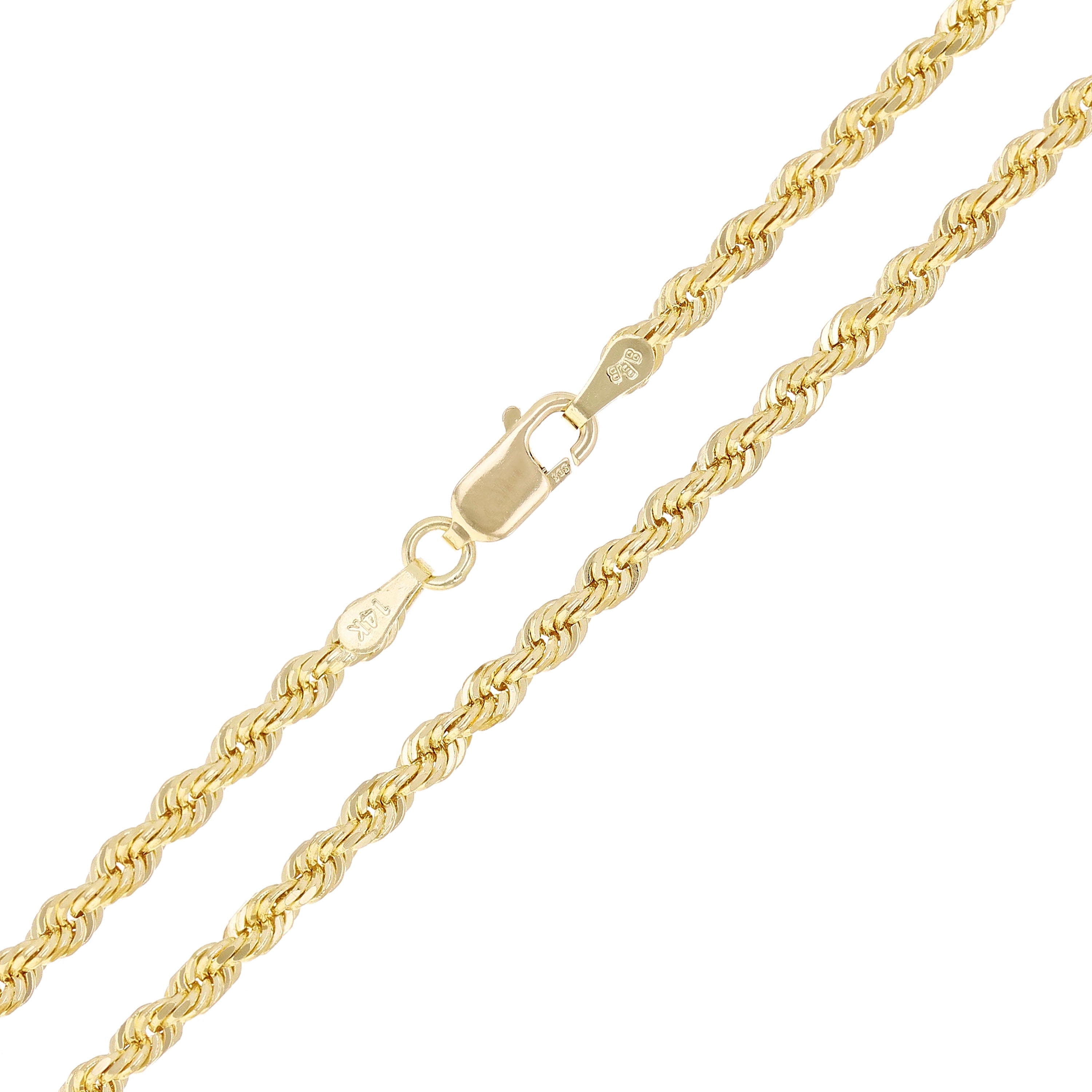14k Yellow Gold Solid Diamond Cut Rope Chain Necklace 22" 3mm - 22"