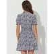 thumbnail image 4 of Vestido de Manga Abullonada Corta de Gasa con Pajarita Floral con Volantes Para Mujer Allegra K Negro Verde L, 4 of 6