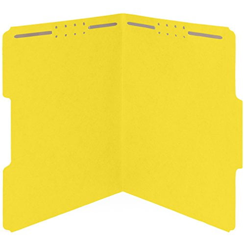 50 Yellow Fastener File Folders 1/3 Cut Reinforced tab Durable 2 Prongs Designed to Organize