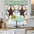 thumbnail image 3 of Beige Sage Green Texas Star Kitchen Window Curtains, Swag Curtains Valance for Bedroom Living Room Bathroom, Vintage Stars Wooden Rod Pocket Window Treatment Curtain Block Drapes 2 Panels 36"x45", 3 of 5