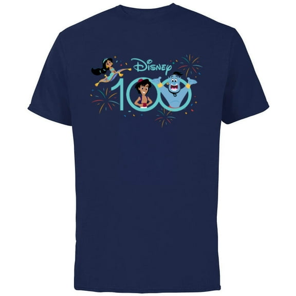 Disney 100 Anniversary Aladdin Jasmine Genie D100 - Short Sleeve Cotton T-Shirt for Adults - Customized-Navy