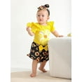 thumbnail image 5 of Infant Baby Girl Clothes Ruffle Letter Short Sleeve Romper Floral Long Pants with Headband Outfits Set Yellow 3-6 Months, 5 of 6