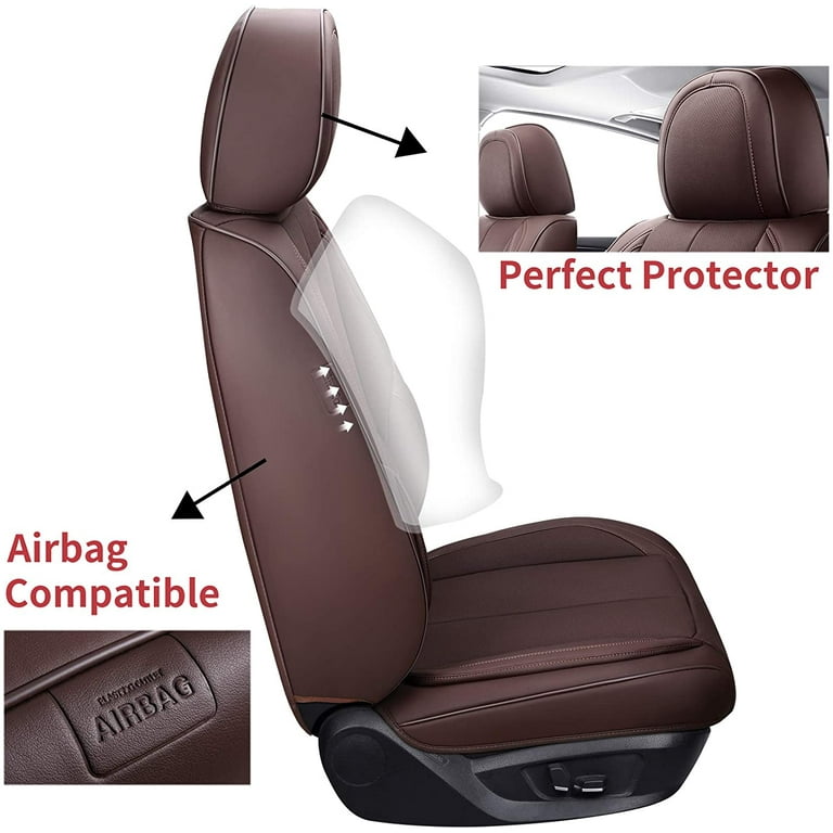 Coverado Full Set Brown Car Seat Covers Set, 5 SEATS Waterproof Premium Leather Front and Back Seat Covers, Universal Auto Seat Protectors Car SCU21