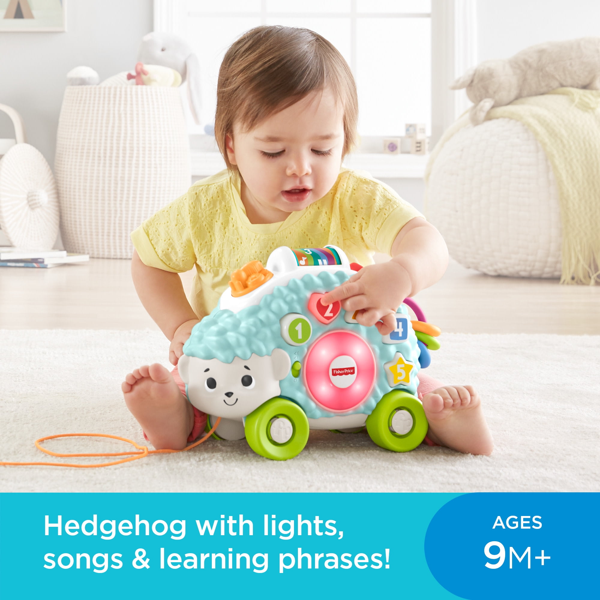 Fisher-Price Linkimals Happy Shapes Hedgehog Baby Learning Pull Toy with Lights & Music