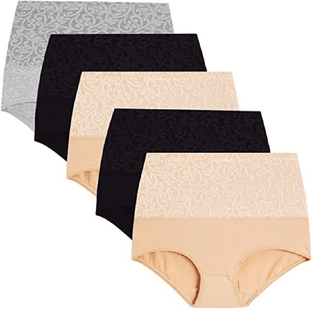 Women Underwear High Waist Cotton Briefs Ladies Panties Tummy Control Panty Full Coverage Stretchy Briefs  5 Pack