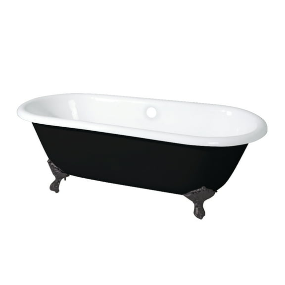 Aqua Eden VBTND663013NB5 66-Inch Cast Iron Oval Double Ended Clawfoot Tub (No Faucet Drillings) in Black/White/Oil Rubbed Bronze