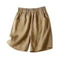 thumbnail image 2 of Delayuji Womens Cotton Linen Short High Waist Wide Leg Shorts Summer Thin Breathable Loose Casual Pants Women's Plus M-4XL, 2 of 3