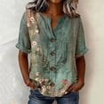 thumbnail image 2 of Women's Tops, Tees & Blouses V Neck 3/4 Sleeve All Over Print Button Down Loose Casual Shirts Business Casual Tops for Women bovemsi, 2 of 6
