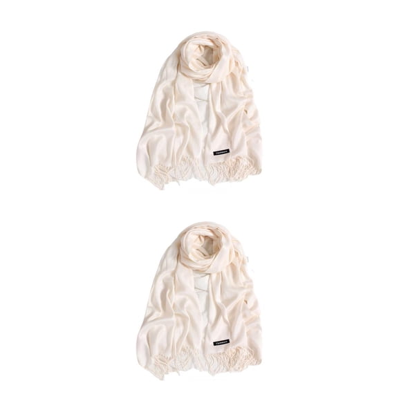 Sonducket Bufanda de mujer con borla de color puro, bufandas de invierno gruesas, chal hecho a mano para mujer, envolturas para el hogar, Beige 200*70cm 2piezas