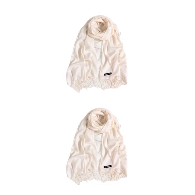 Sonducket Bufanda de mujer con borla de color puro, bufandas de invierno gruesas, chal hecho a mano para mujer, envolturas para el hogar, Beige 200*70cm 2piezas