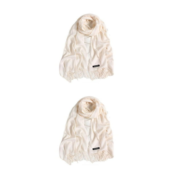 Minnieouse Bufanda de mujer con borla de color puro, bufandas de invierno gruesas, chal hecho a mano para mujer, envolturas para el hogar, Beige 200*70cm 2piezas