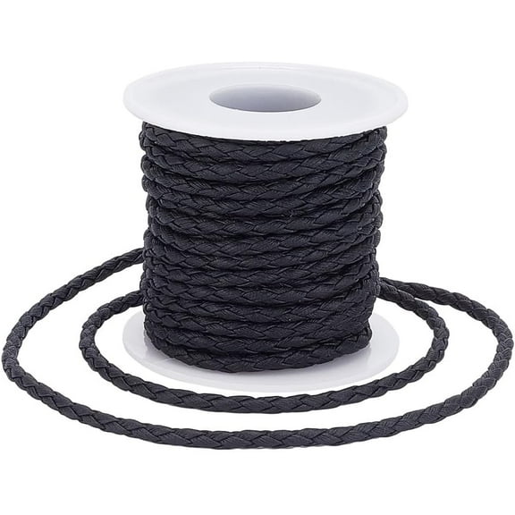9.14m Leathers Cord 4mm Wide Black 3-Ply Folded Bolo Tie Cord String with Spool PU Leathers Cord Rope Lace Flat Round String Rope