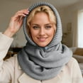 thumbnail image 2 of HJYCHN Womens Hats Stylish Knit Hat with Integrated Scarf Winter Warm Earflap Cap for Casual and Daily Wear Womens Winter Hat Grey One Size, 2 of 4