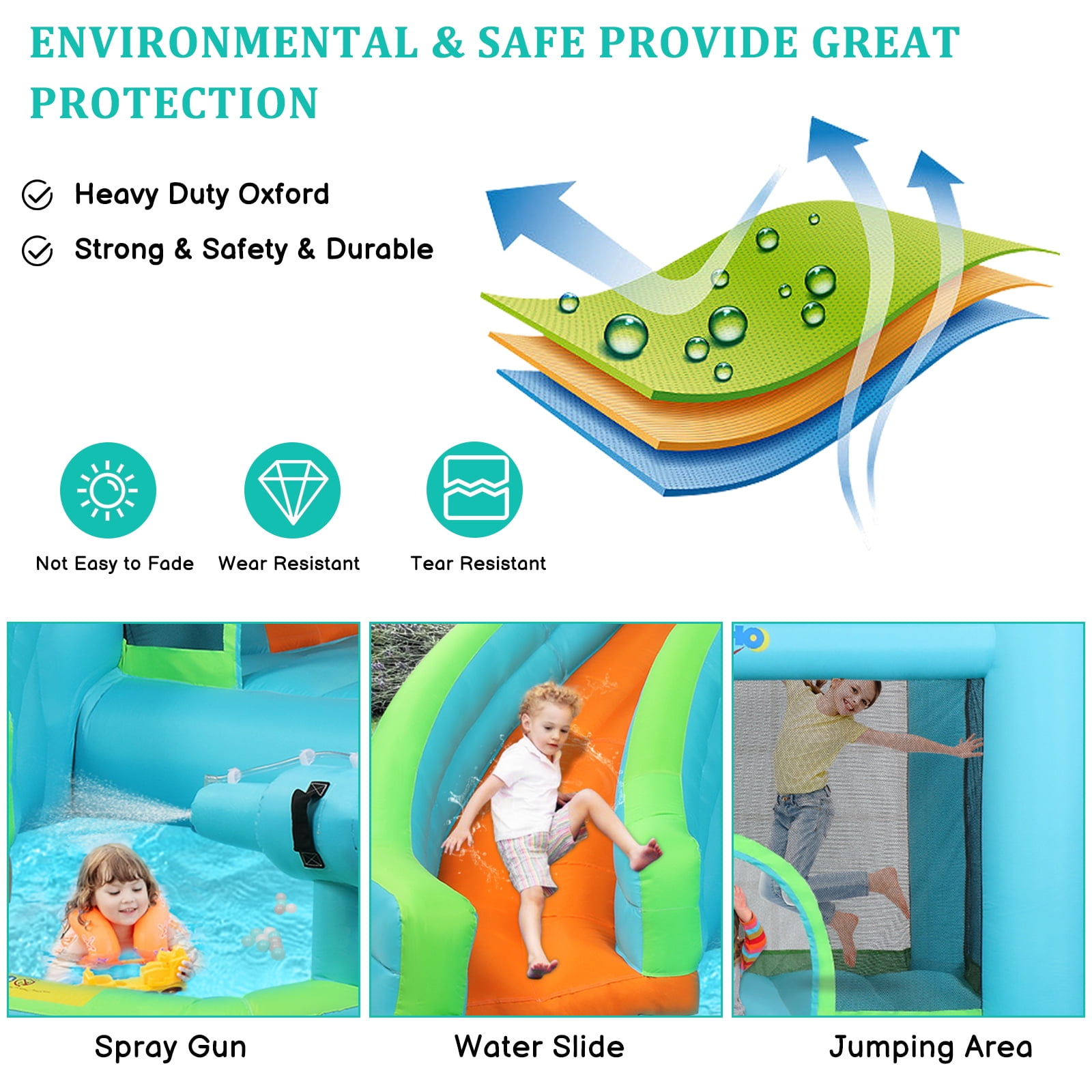 GoDecor Bounce House, Inflatable Water Slide Bounce Castle with Blower for Kids, Outdoor/Indoor Bouncy House Water Park for Backyard with Splash Slide, Climbing Wall, Ball Pit, Jumping Area