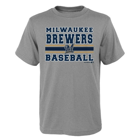 MLB Milwaukee BREWERS TEE Short Sleeve Boys OPP 90% Cotton 10% Polyester Gray Team Tee