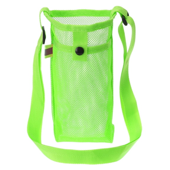 Uxcell 22mmx13mm Water Bottle Bag, Mesh Portable Bottle Holder Carrier Adjustable Shoulder Strap for Sports Hiking Camping, Dark Green