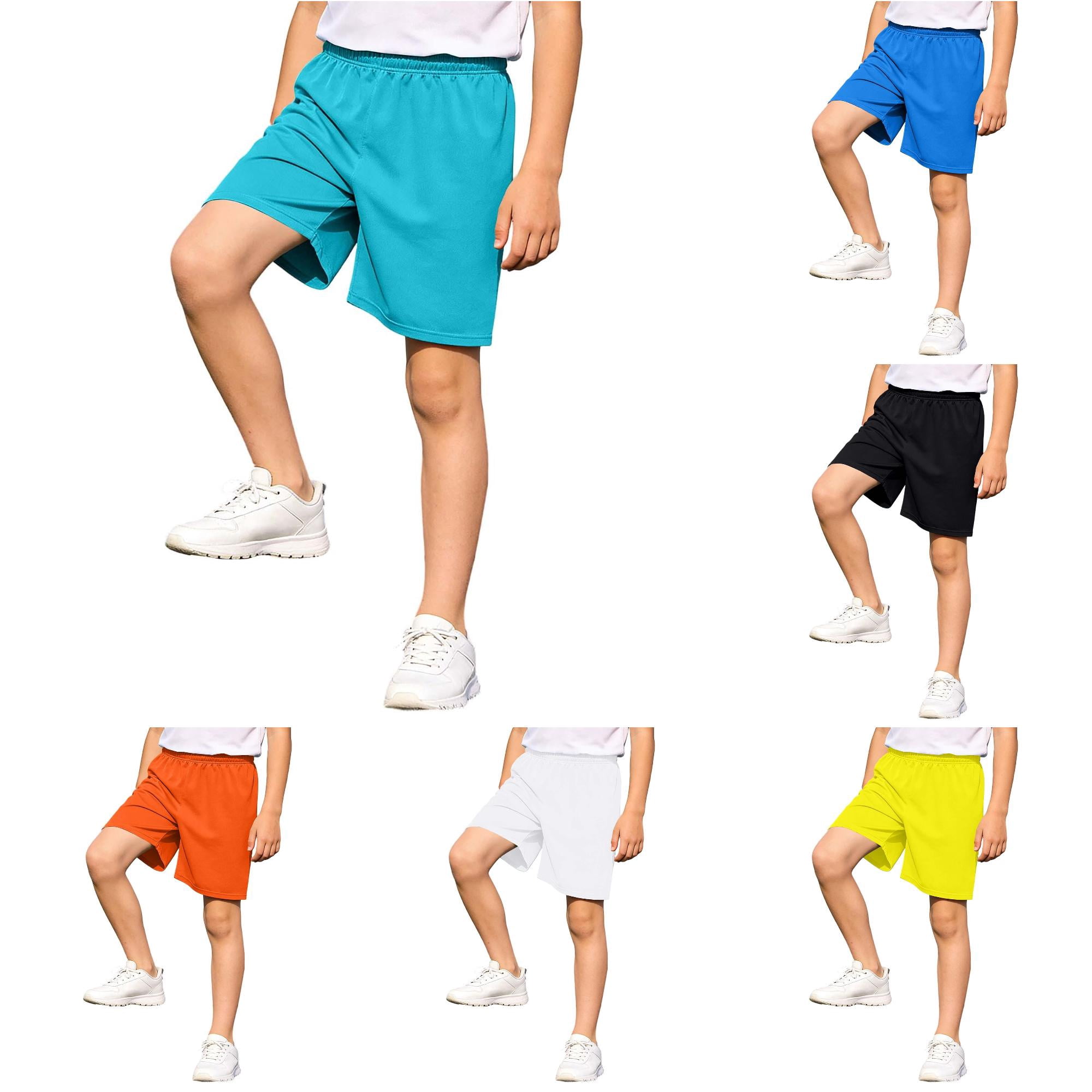 Boys Sports Shorts solid color elastic waist Fitness Running Shorts Football Training 5-13