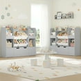 thumbnail image 3 of Hiphuta Kids Bookcase Toy Storage Organizer, Wooden Toy Organizer of 4 Bins& 2 Removable Drawers for Home Bedroom, Kids Bookshelf Toy Box with Book Rack, Gray, 3 of 8