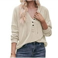 thumbnail image 2 of Aloohaidyvio Tops for Women Womens Fashion Solid V-Neck Button Long Sleeved Hoodie Top, 2 of 5