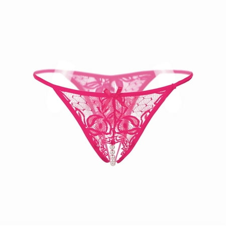 Puawkoer Women Lace Crotchless Panties Submissive Lingerie for Women Leather Crotch Thong with Pearls Snap Crotch Lingerie Plus Massaging Underwear Hot