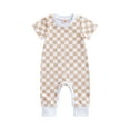 thumbnail image 1 of Faithtur Bébé Casual Manches Courtes Combinaison de Mode Damier Imprimé Col Rond Long Romper, 1 of 9