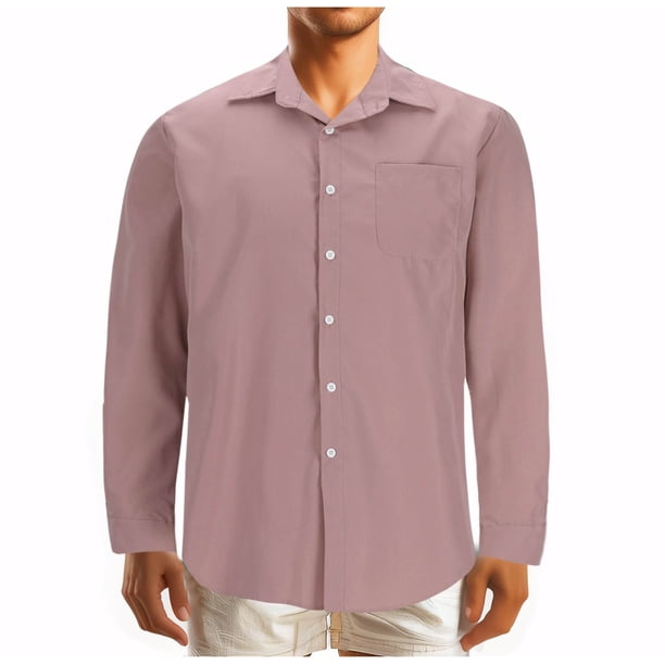 pstuiky Camisas de manga larga abrigadas para hombre, Blusa informal de manga larga con cuello vuelto, botones y bolsillos de color liso para hombre salir tops s