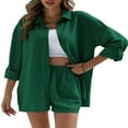 thumbnail image 4 of Trendy Button Down Shirt and Shorts Set for Women, 4 of 6