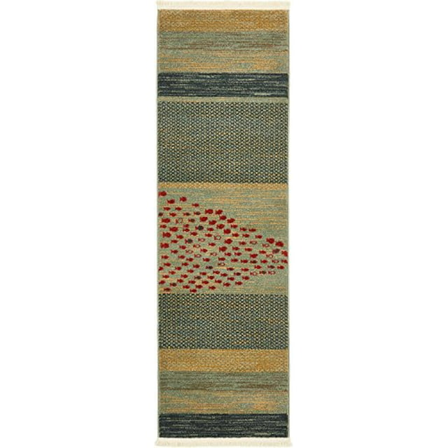 Unique Loom Fars Collection Tribal Modern Casual Runner Rug, 2 x 6 Feet, Light Blue/Beige