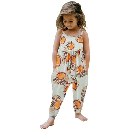 

Fsqjgq 12 Month Girl Clothes Summer Toddler Girls Sleeveless Cartoon Prints Romper Jumpsuit with Pocket Clothes Football Letter Print Tan Romper Baby Girl Cotton Blend A 120