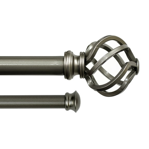 Lumino 1" and 5/8" Pewter Prima Cage Adjustable Double Curtain Rod Set, 42"-120"