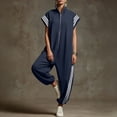 thumbnail image 3 of Jumpsuits for Women Workwear Romper Stripe Zipper Casual Stand Collar Short Sleeve Wide Leg Jumpsuit Loose Elastic Cuffed Jogger One Piece Jumpsuit, 3 of 6