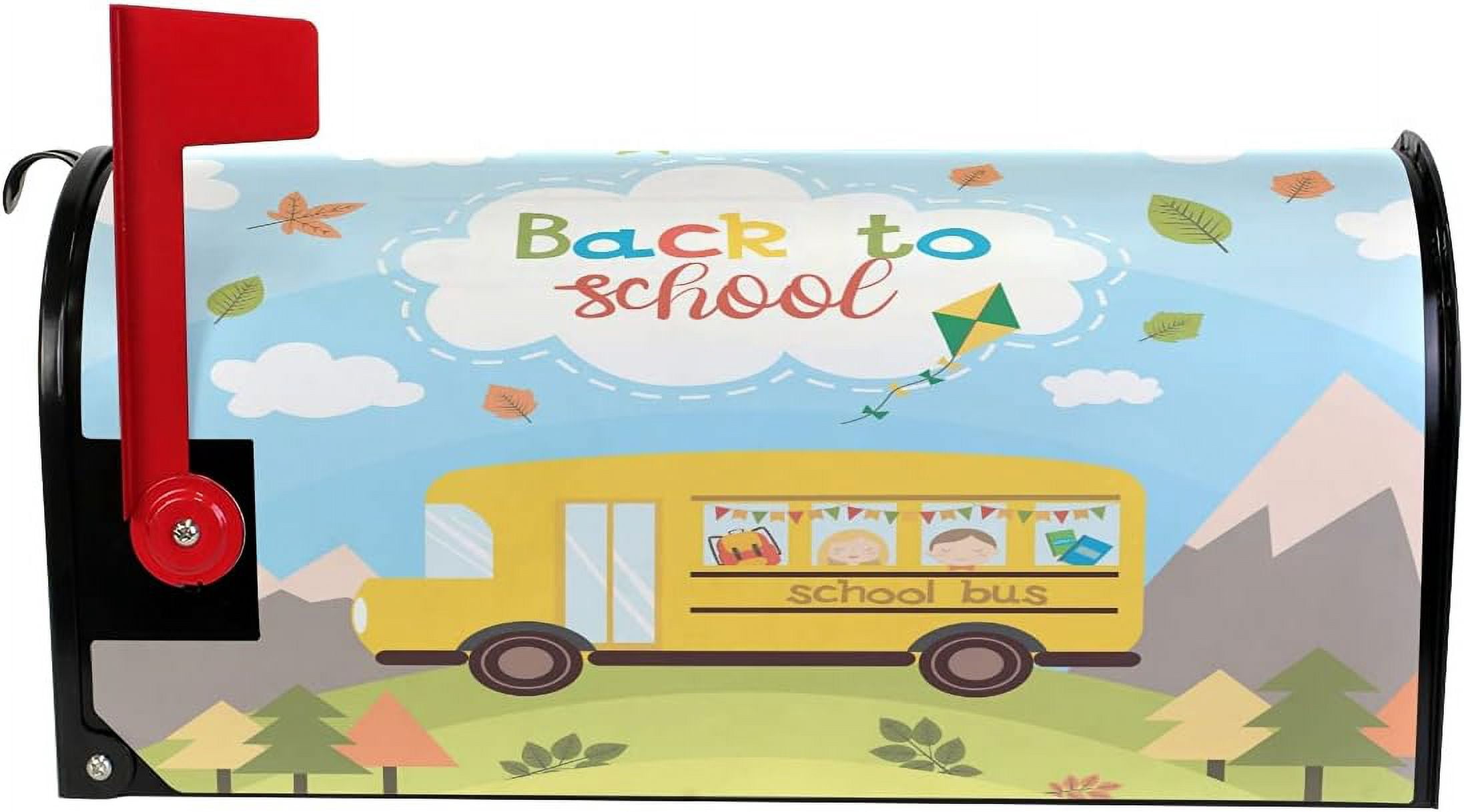 Bus Back to School Magnetic Mailbox Cover Mailbox Wrap Post Letter Box Cover Home Decorative for Standard Mailboxes