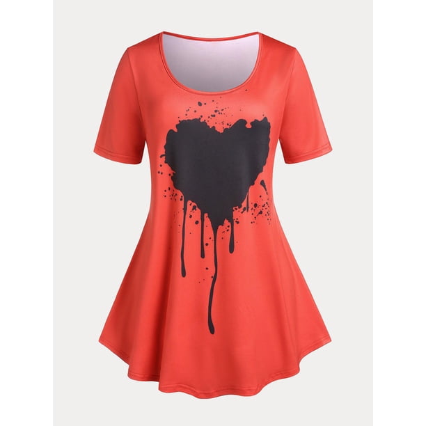 Camiseta de Talla Extra con Estampado de Corazón Rosegal Camisetas tallas grandes