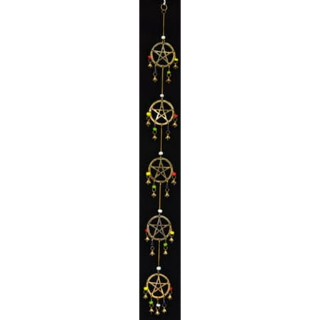 Circle Garden Bell - Wind Chime Circle Pentacle of Earth Brass Bells and Colored Beads 32