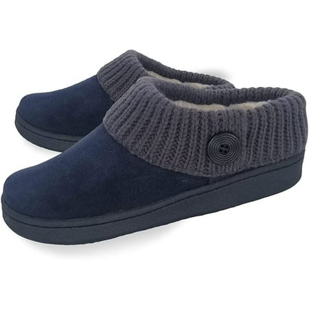 

Clarks Womens Suede Leather Knitted Collar Slipper (9 M US Navy/Grey)