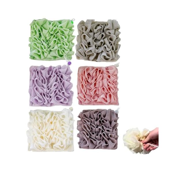 wonima11 Wash Cloth Loofah Combo, Washcloth Loofah Combo, 2-in-1 Bath Loofah Sponge with Drawstring Shower Washcloth, Soft Loofah and Washcloth, Dual Function Loofah and Washcloth (6PCS)