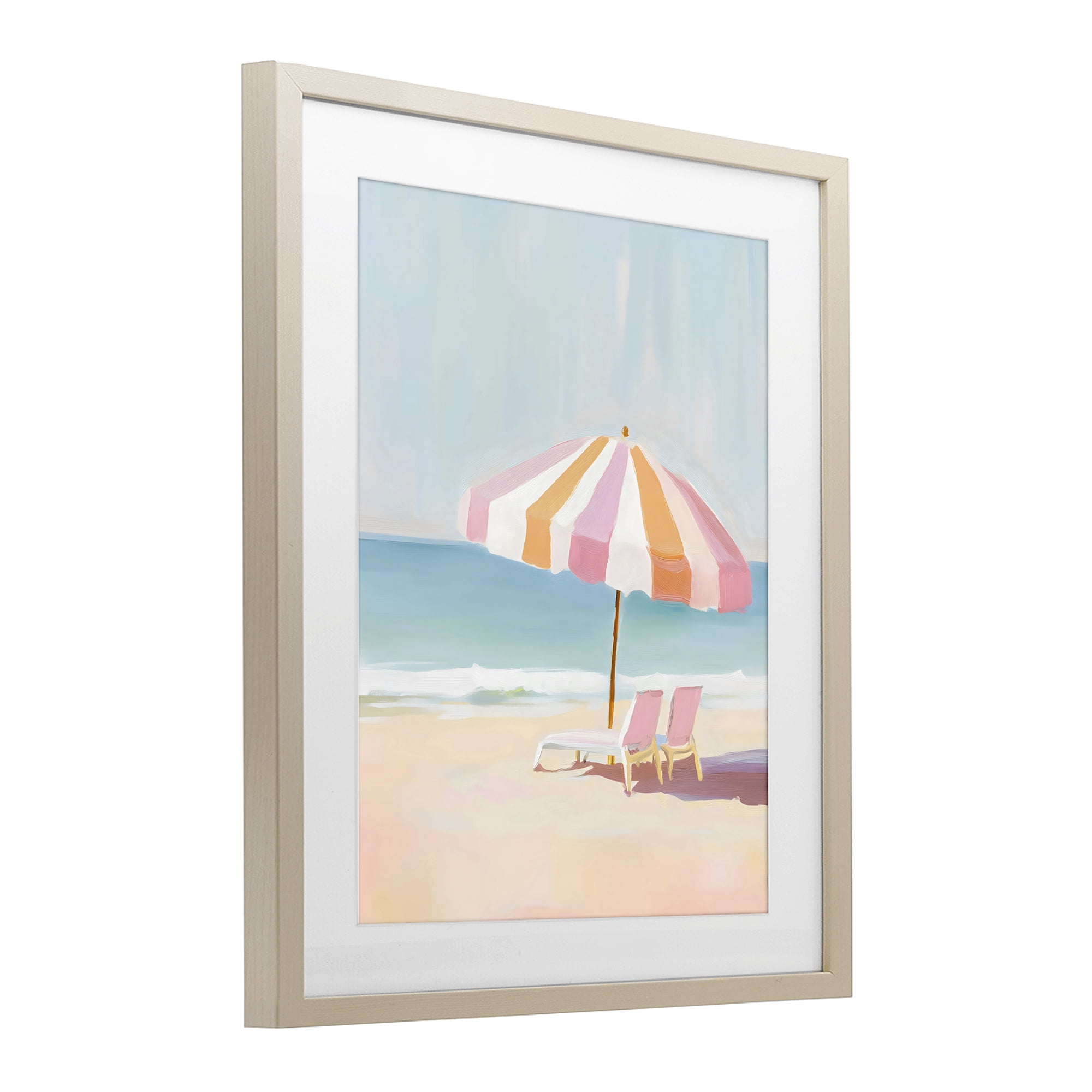 Stupell Industries Striped Umbrella & Chairs Birch Framed Print Under Glass, design by The Prints Vibe