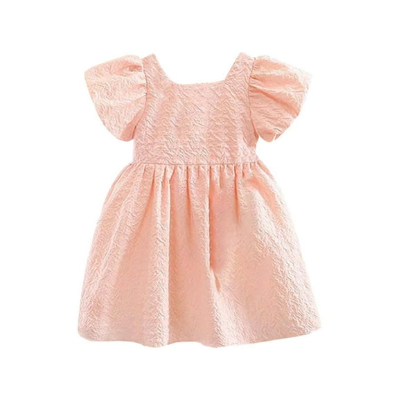 Gelikeya Baby Girls Easter Dresses 18-24 Months Cute Bunny Design Flutter Sleeve Dress Solid Color Casual Spring Summer Dresses(Toddlers, Z03-Pink, 18-24 Months)