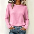 thumbnail image 4 of YHAJDS Pullover Sweaters for Women Solid Color Crew Neck Long Sleeve Lightweight Business Casual Knit Shirts Winter Outfits, 4 of 9