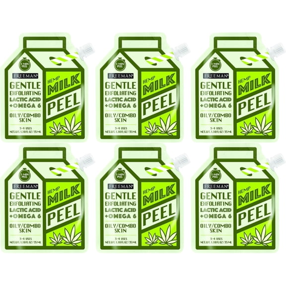 Freeman Gentle Exfoliating Lactic Acid Omega 6 OilyCombo Skin Hemp Milk Peel, 6-Pack